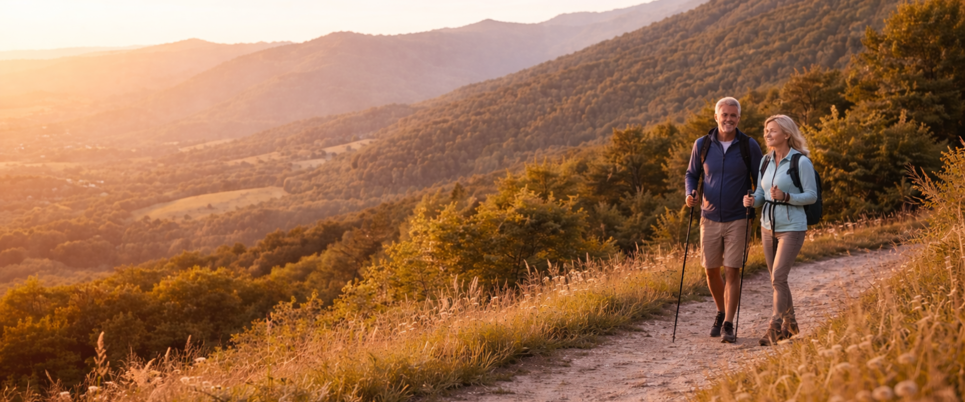 Couple hiking outdoors - living healthy with blood glucose and ketone testing