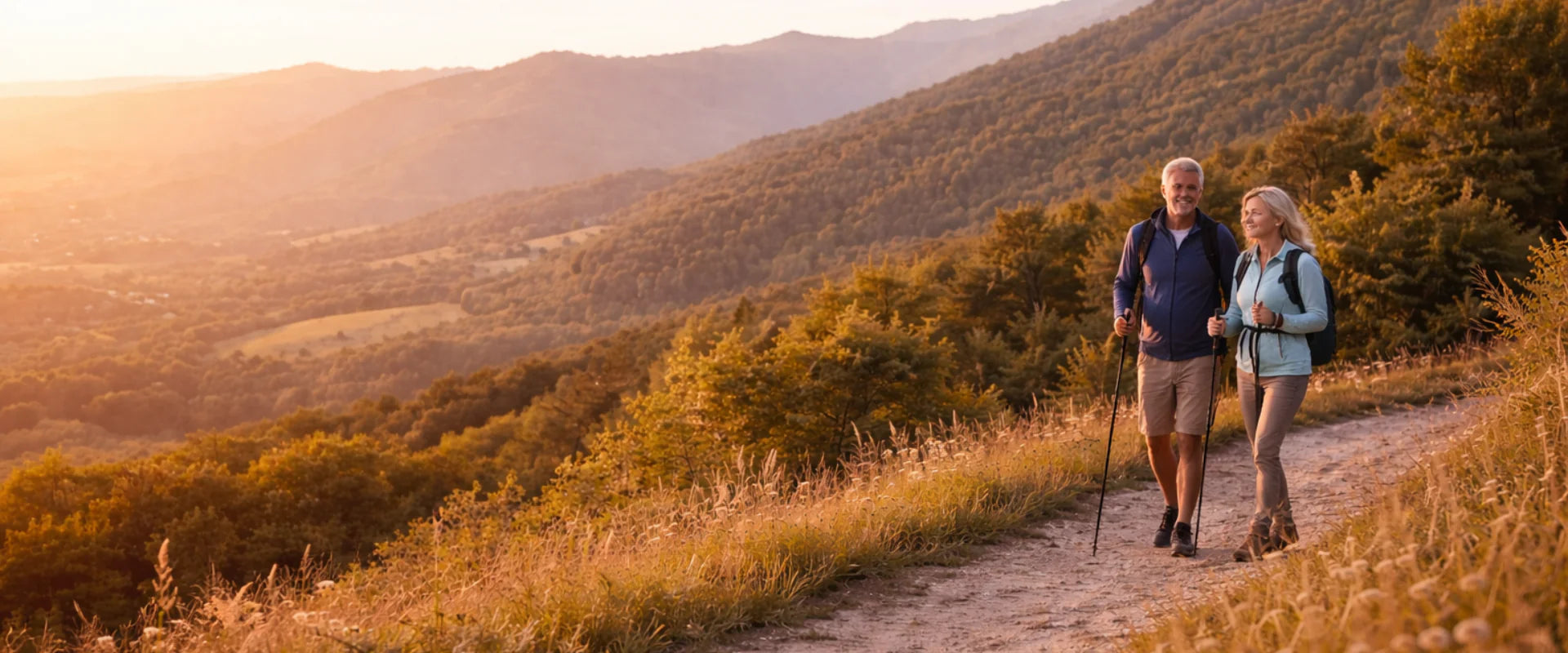 Couple hiking outdoors - living healthy with blood glucose and ketone testing